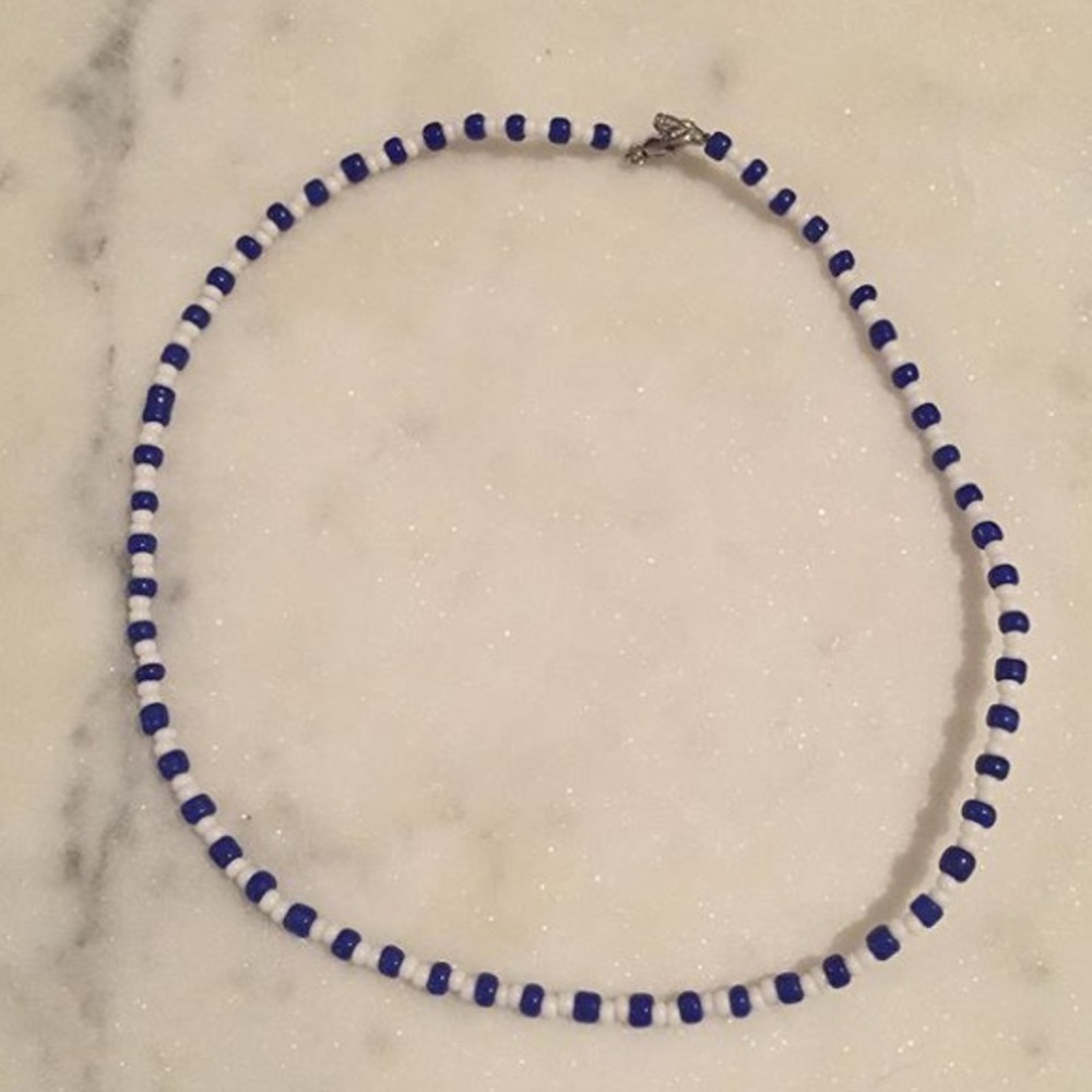 blue and white handmade necklace